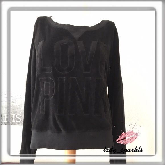 PINK Victoria's Secret Sweaters - Victoria’s Secret PINK- Velour Black Sweater, medium